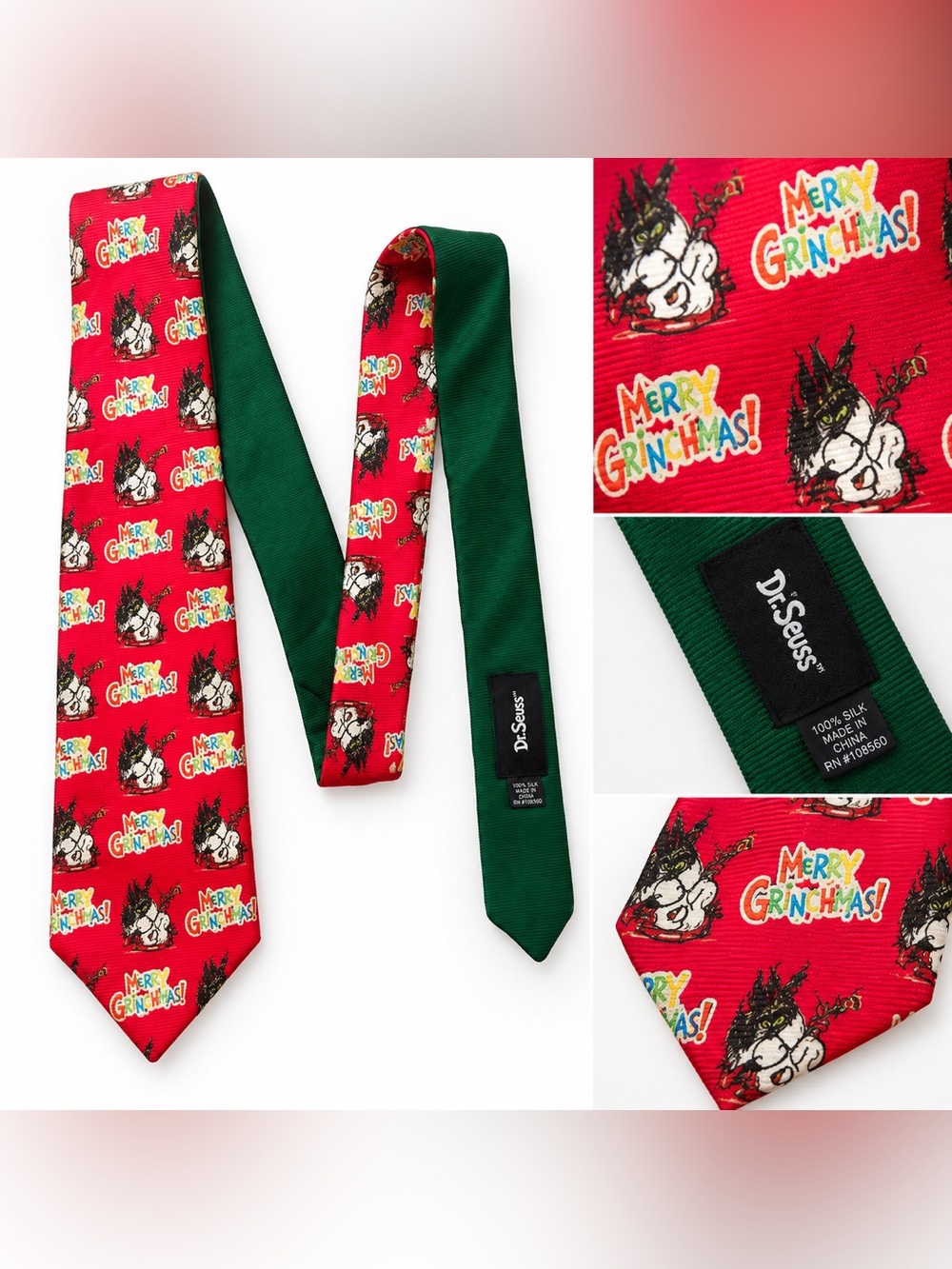 Grinch Christmas Reversible Festive Holiday Tie